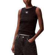 Black ribbed tank top with white trim and small logo from Calvin Klein Jeans Women collection