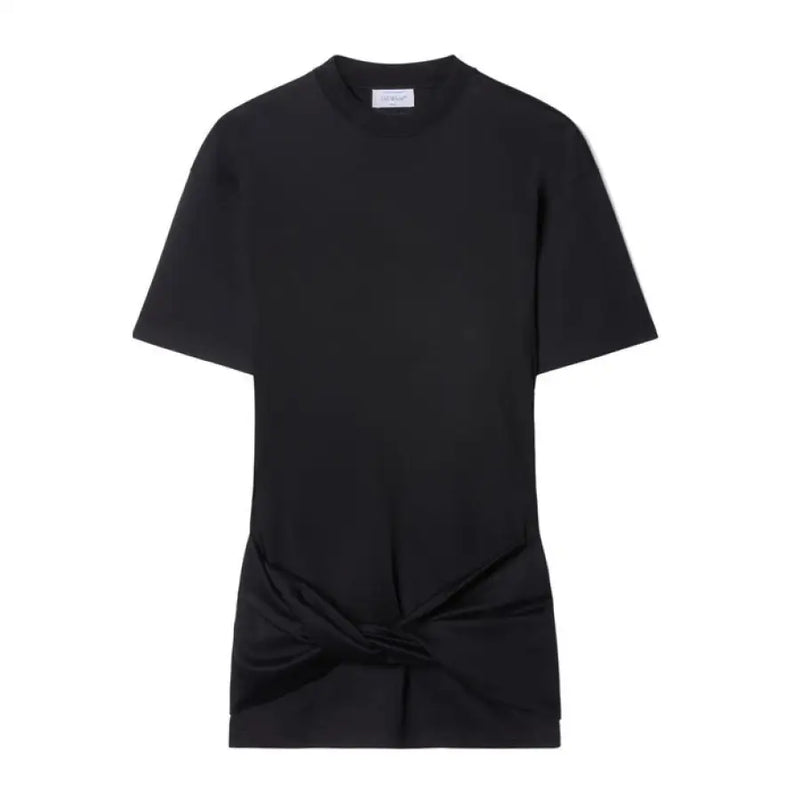 Schwarzes, kurzärmeliges Minikleid mit Knotendetail und skulpturalen Absätzen