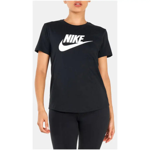 Schwarzes Kurzarmhemd Nike Rundhalsausschnitt aus Baumwolle T-shirt für Frauen