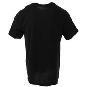 Black short-sleeved Nike T-shirt featuring white logo and Just Do It print