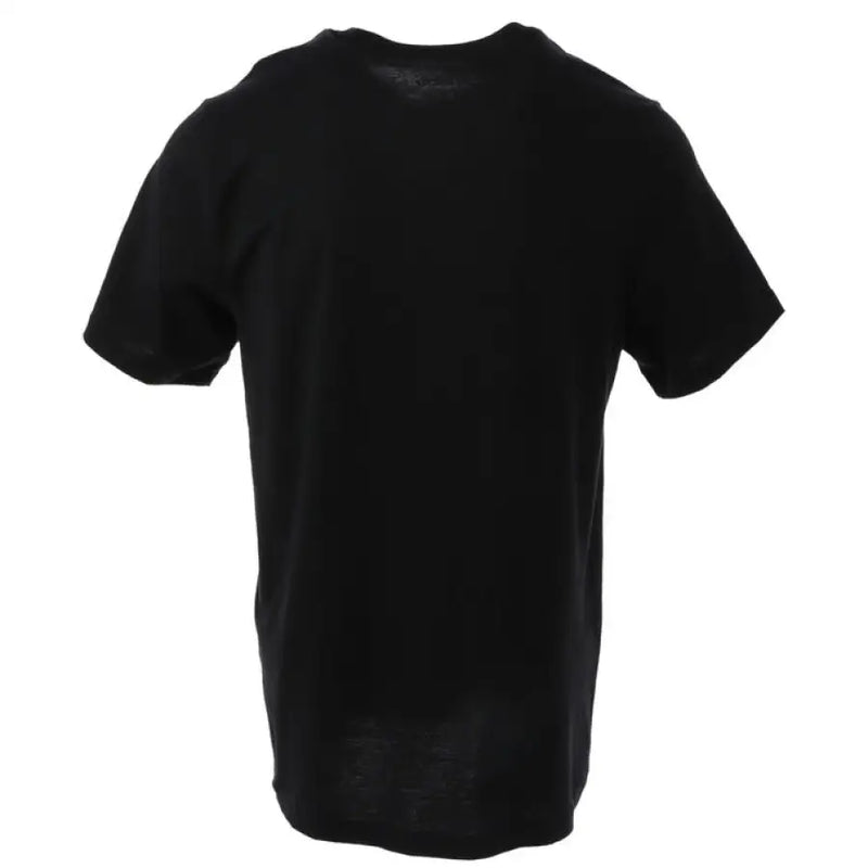 Black short-sleeved Nike T-shirt featuring white logo and Just Do It print