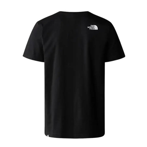 Black short-sleeved T shirt displayed in a product image