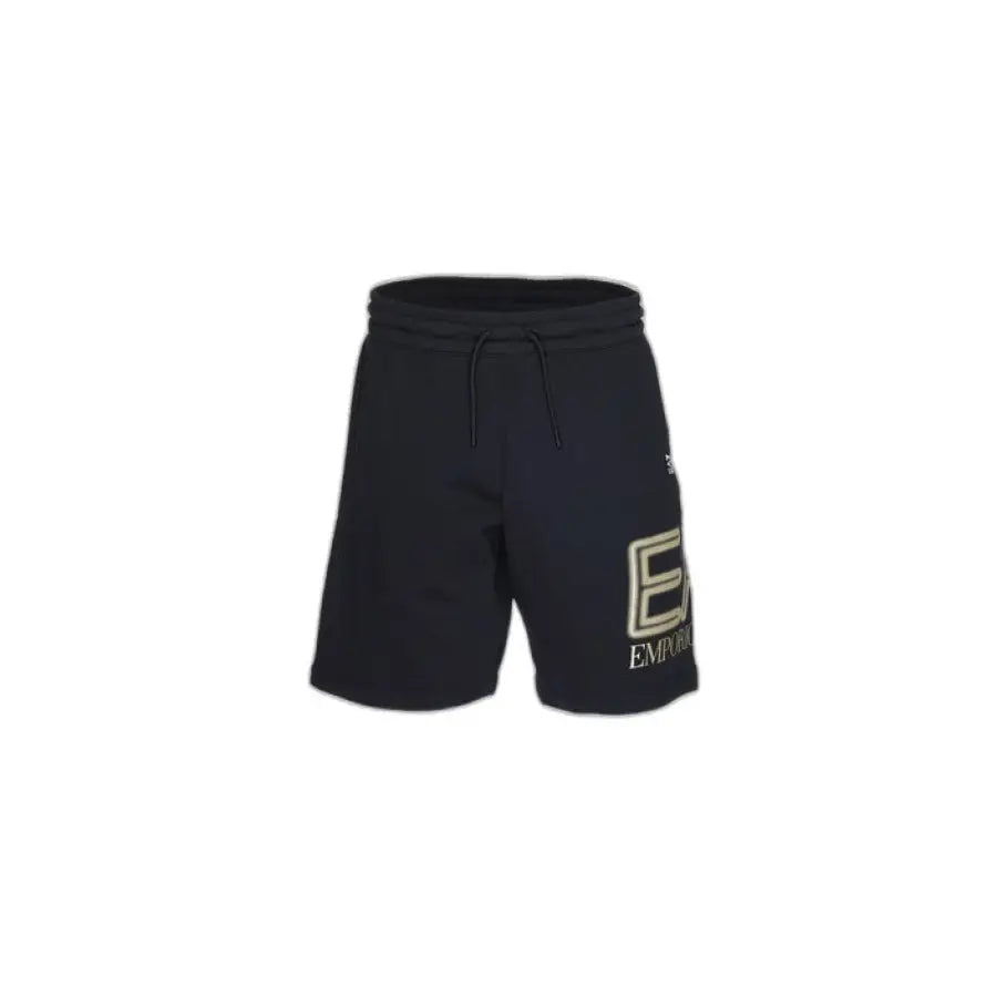 Ea7 Men Shorts in urban style clothing with gold logo on black shorts for urban city fashion