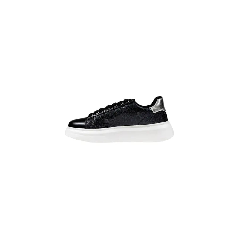 Black and silver patent leather Liu Jo Women Slip On sneakers with white platform sole