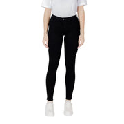 Schwarze Skinny-Jeans mit elegantem, figurbetontem Design und hohem Bund aus strapazierfähigem schwarzem Denim.