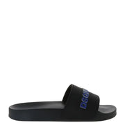 Black slide sandal featured on Navy Blue Slides with Orange Lettering product page