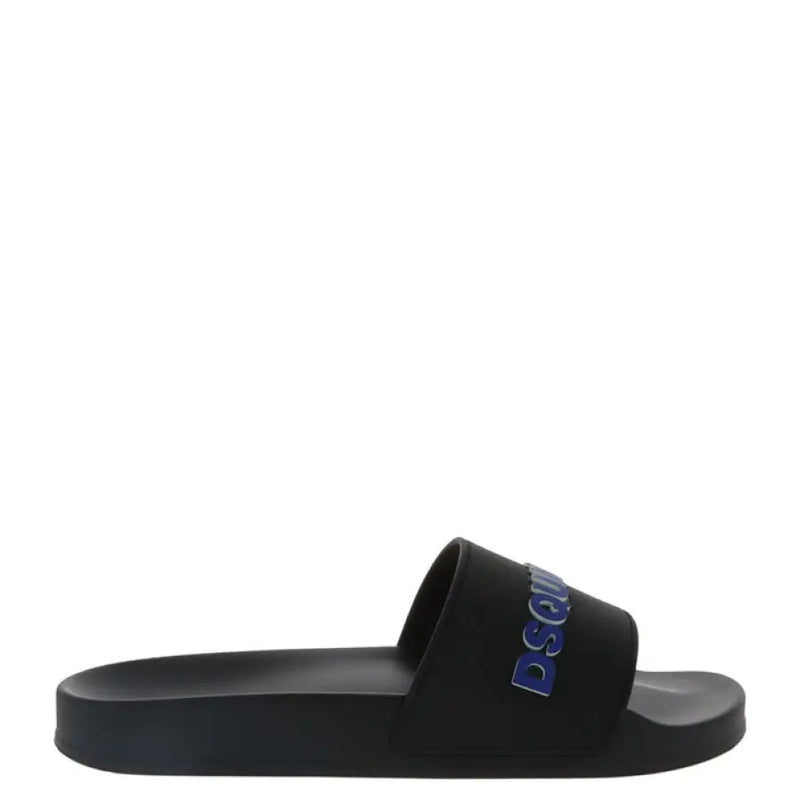 Black slide sandal featured on Navy Blue Slides with Orange Lettering product page