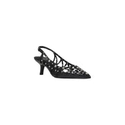 Black slingback heel with decorative cutouts, featured in the Black Slingback Heel with Decorative Embellishments product