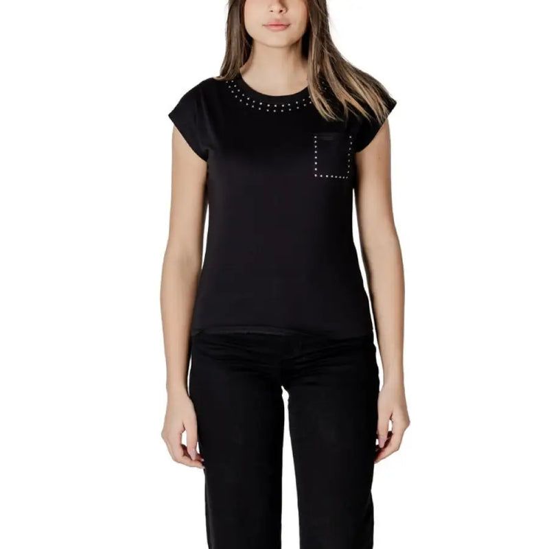 Black studded T shirt displayed, featured in Black Studded T Shirt product image