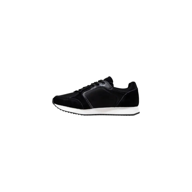 Black suede and leather Calvin Klein Jeans women slip-on sneakers with white soles