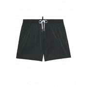 Black swim trunks with icon Dsquared2 logo and white drawstring tie at the waist for swimwear use