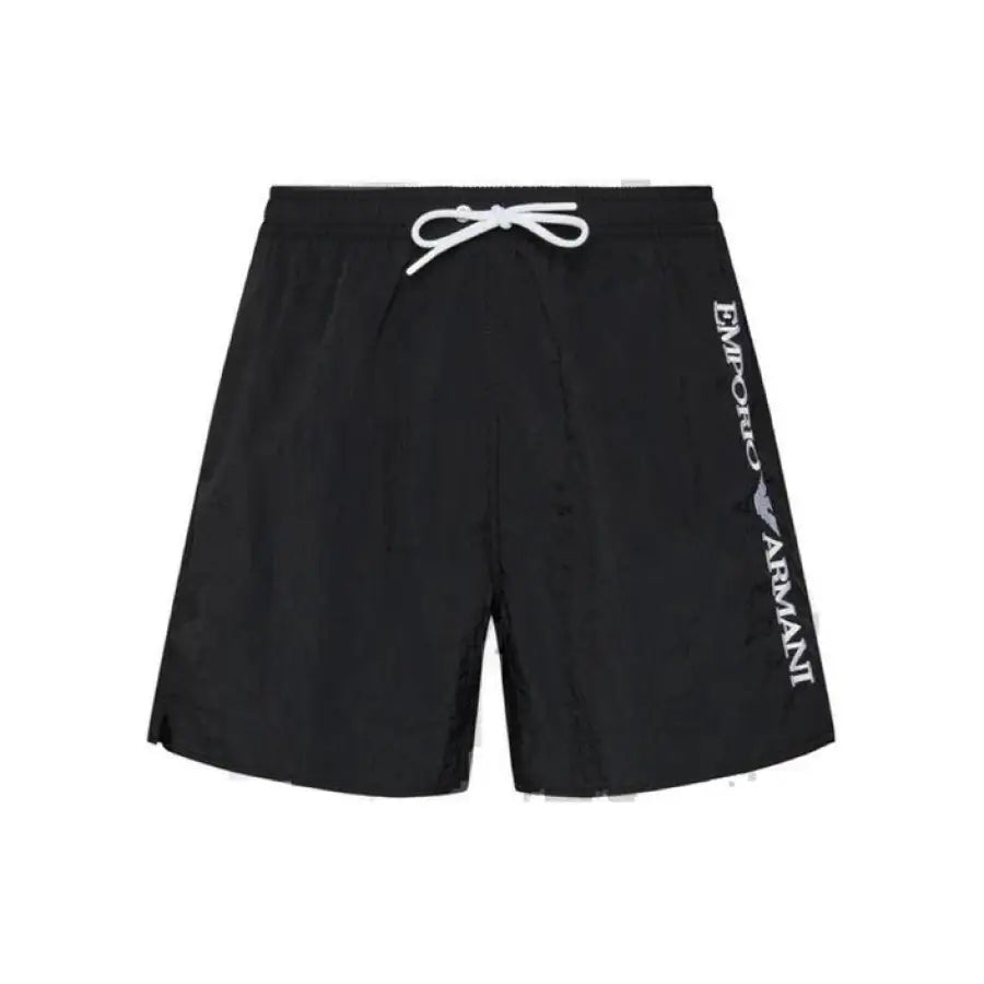 
                      
                        Emporio Armani Underwear men’s black swimsuit with ’I am’ slogan
                      
                    