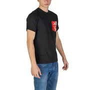 Black T shirt with floral pocket design, perfect casual wear for men or women
