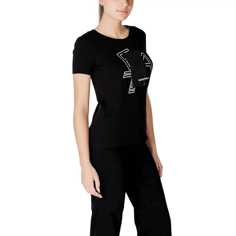 Black emporio armani short-sleeved t shirt with bold white geometric logo design on chest