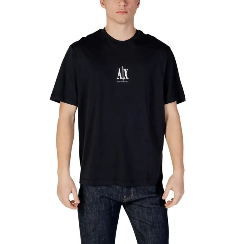 Black Armani Exchange Men T-Shirt with Logo and Round Neck for Men