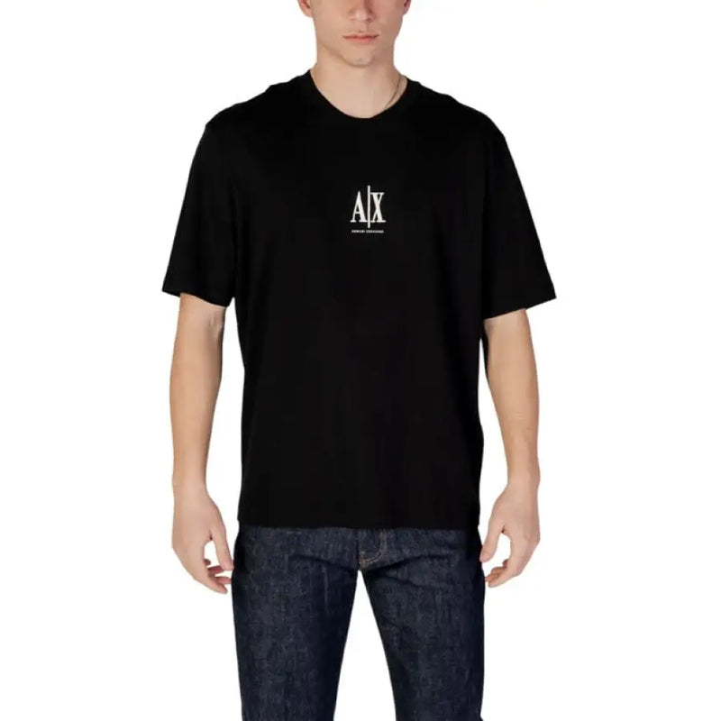 Black cotton t-shirt with logo from Armani Exchange for men, perfect casual wear