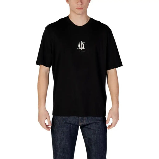 Black cotton t-shirt with logo from Armani Exchange for men, perfect casual wear
