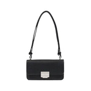 Black textured leather shoulder bag displayed for stylish and durable accessory