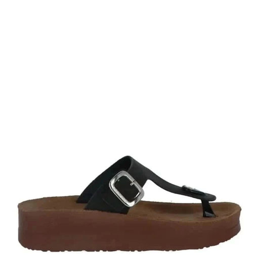 Carrera Schwarze Zehentrenner-Sandalen für Damen mit brauner Plateausohle und silberner Schnalle