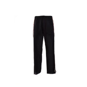 Black track pants with stylish side stripes ideal for sports and casual wear
