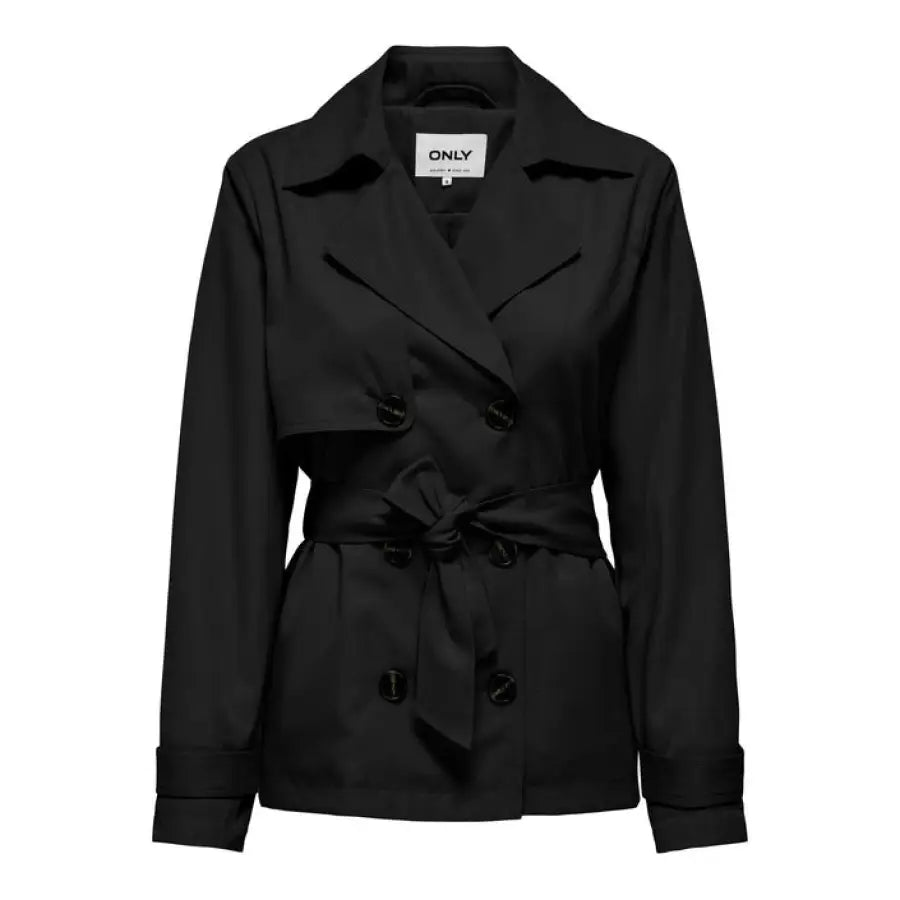 Women jacket by Only - Black trench coat with belt, urban style clothing