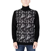 Black and White Turtleneck Sweater with Abstract Pattern for stylish winter wear