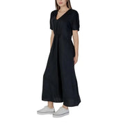 Black V-neck jumpsuit from B.young showcased in a stylish product display