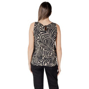 Black and cream viscose tank top with tropical leaf pattern for women