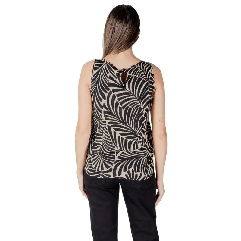 Black and cream viscose tank top with tropical leaf pattern for women
