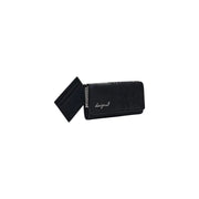 Black leather wallet and card holder with elegant floral design for sophisticated style
