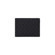 Open black leather wallet featuring a CK pattern, stylish and functional accessory