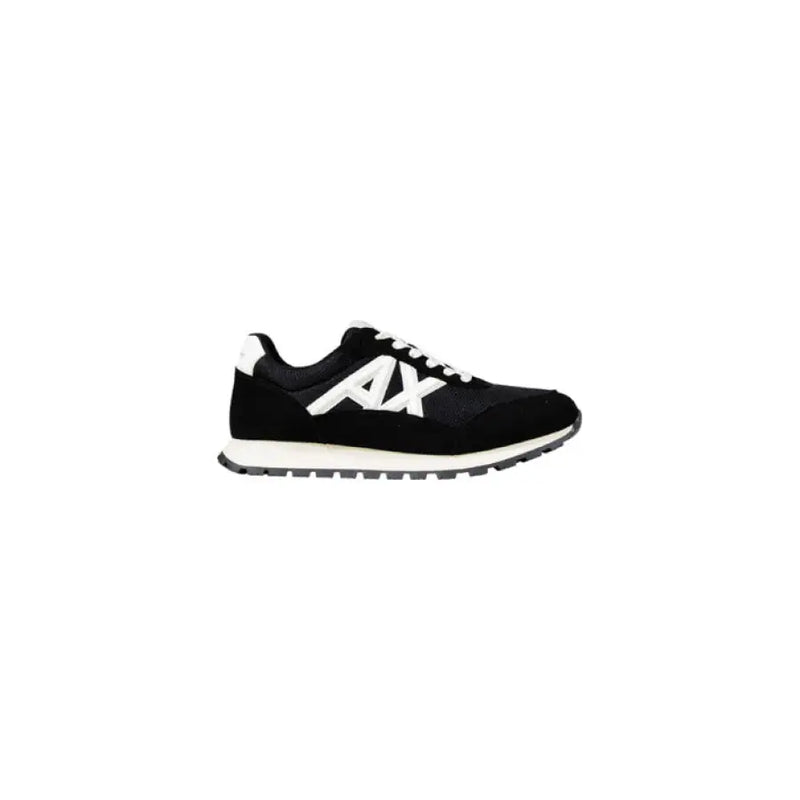 Black and white AX branded running sneaker displayed in the AX Black and White Running Sneaker product image