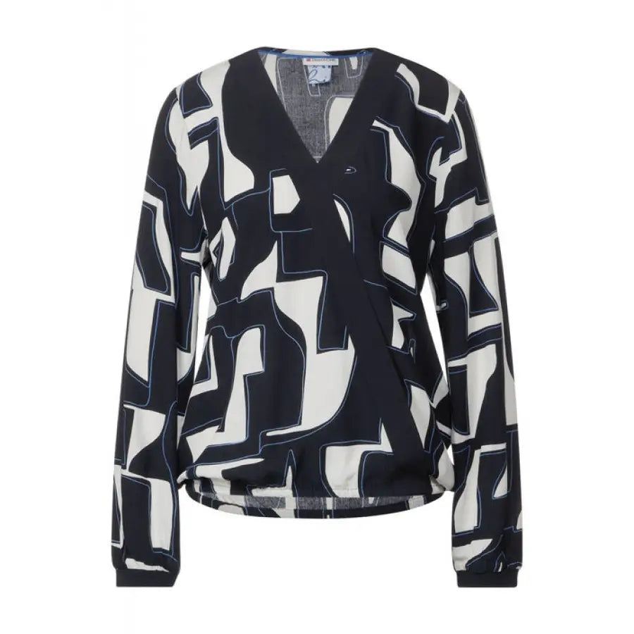 Urban style black and white geometric pattern blouse - Street One Women Clothing