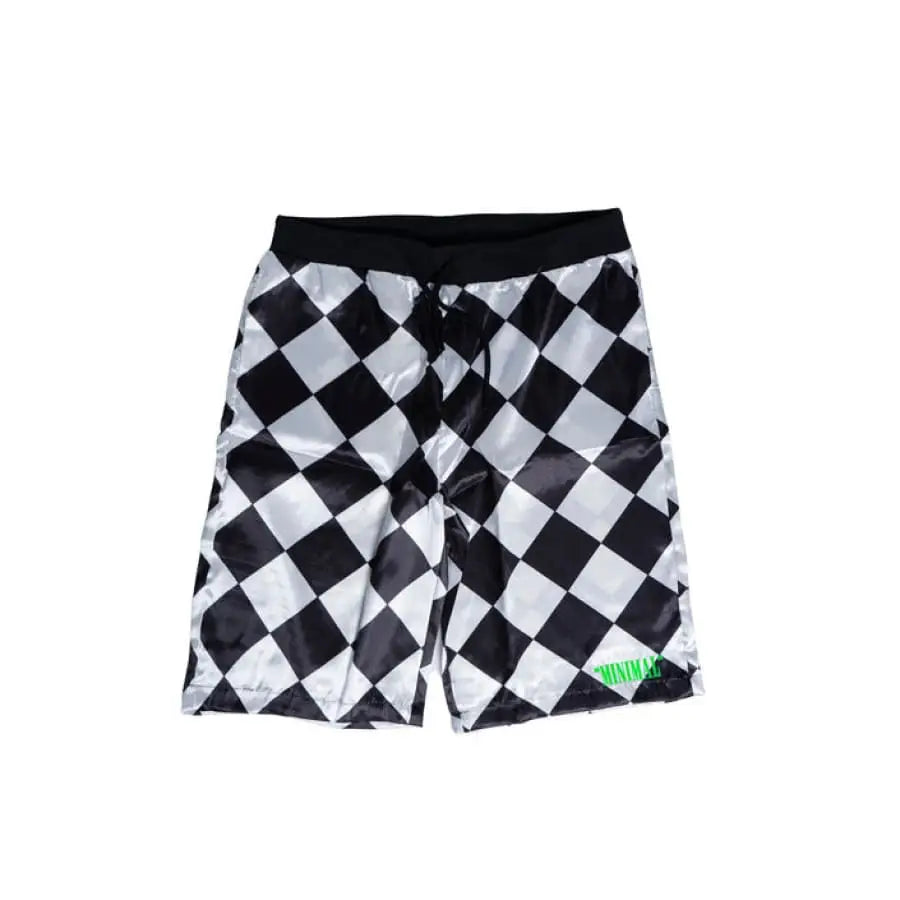 Minimal Men Shorts in black and white checkered with green logo for spring summer