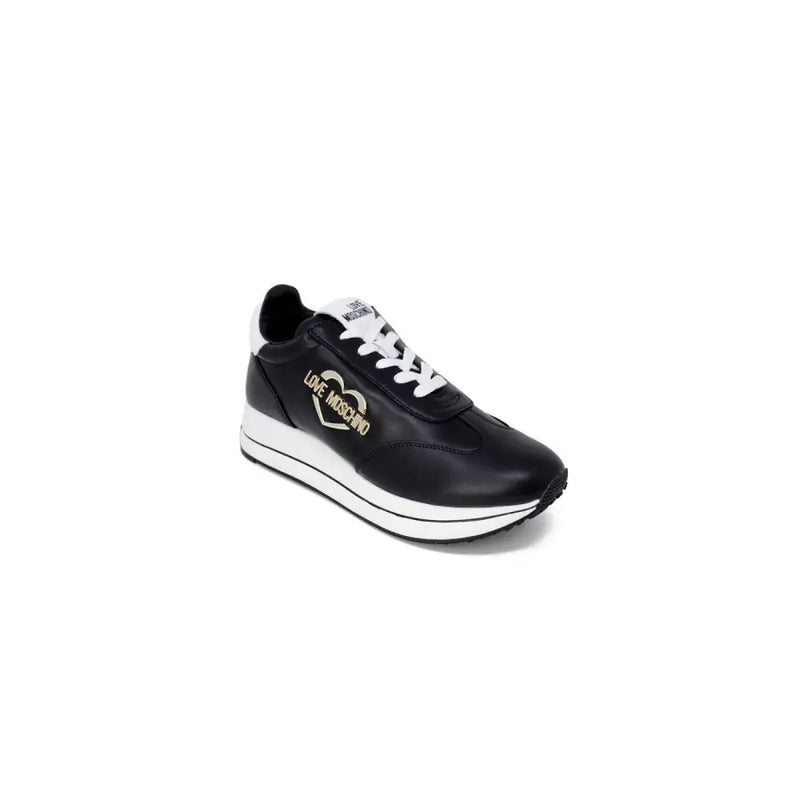 Black and white Love Moschino sneakers with gold heart logo for women fall winter collection