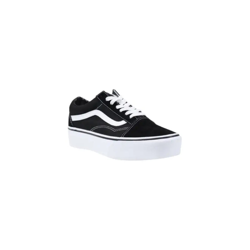 Black and white platform Vans sneaker displayed for stylish casual footwear