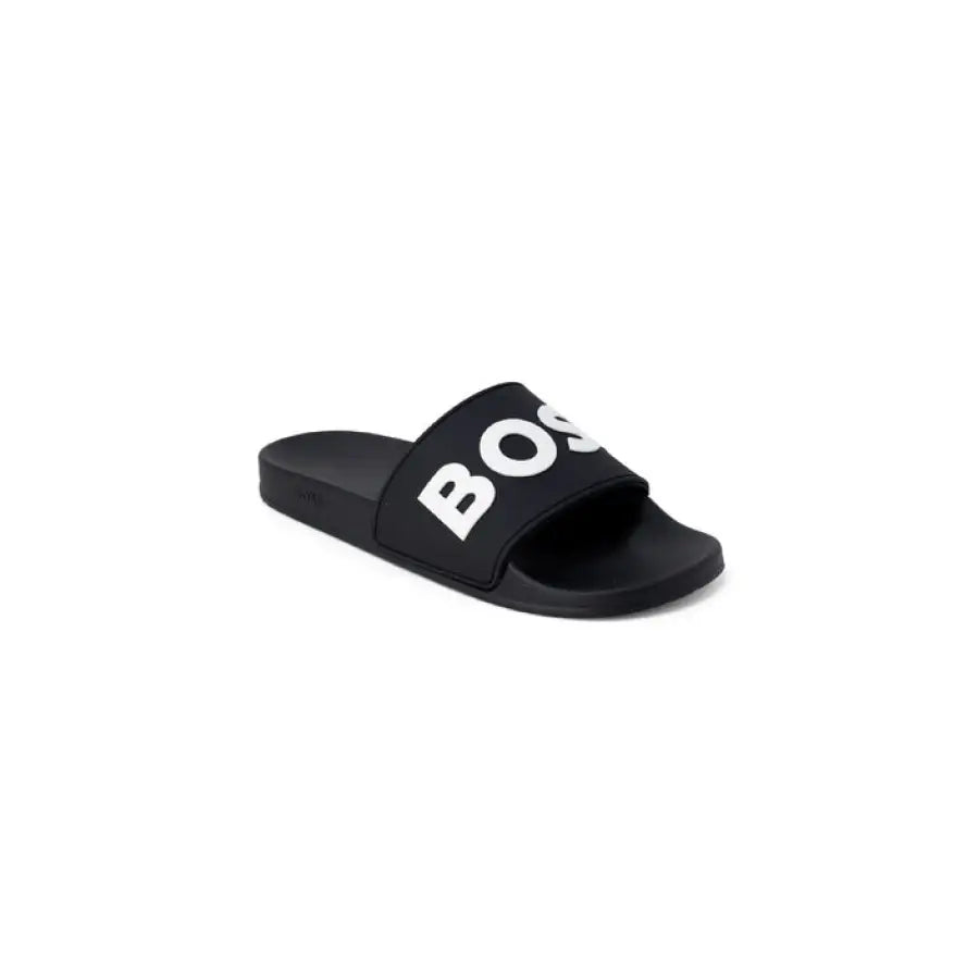 Boss Men Slippers in urban city style with black and white slider and logo