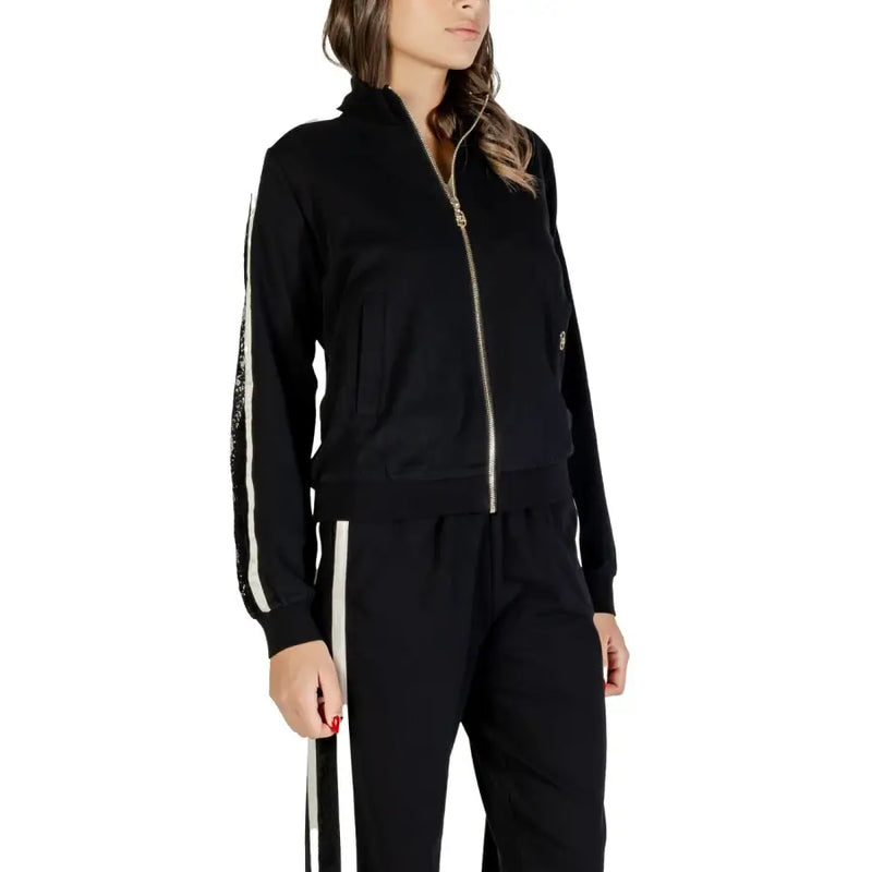 Black women’s tracksuit with white side stripes and gold zipper from Liu Jo Sweatshirt