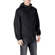 Men’s black zip hooded windbreaker jacket with front pockets by Armani Exchange