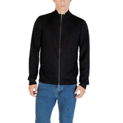 Black zip turtleneck knitwear by Armani Exchange featuring a sleek minimalist design with ribbed cuffs
