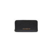 Black zippered wallet featuring a sleek design and ample storage for cards and cash
