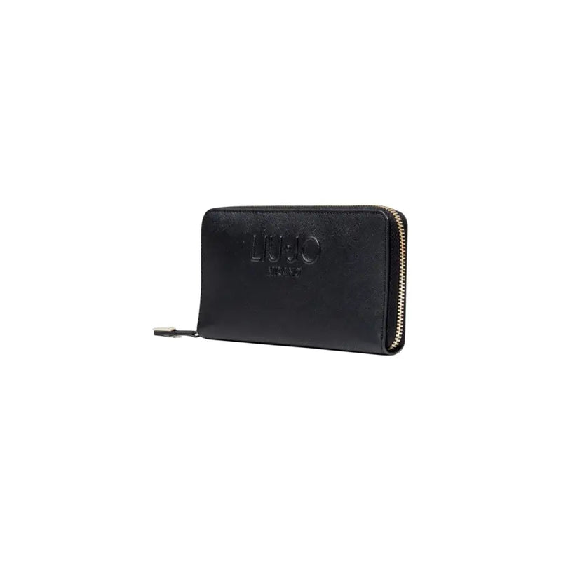 Black zippered wallet made of durable material, ideal for secure storage of cash and cards
