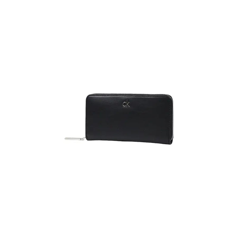 Black zippered wallet with a sleek design displayed in the product image