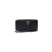 Black zippered wallet with wrist strap for women’s fashion accessory