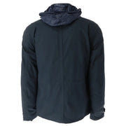 Blauer Herren-Winterjacke mit Kapuze in Dunkelblau aus Baumwollmischgewebe mit glänzendem, wasserabweisendem Innenfutter