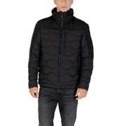 Schwarze Steppjacke mit hohem Kragen und Wellenmuster-Ziernähten von Blauer Herren-Kapuzenjacke Herbst Winter