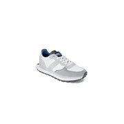 Blauer Herren-Sneaker aus grauem Leder mit Schnürung, weißem und grauem Design sowie marineblauen Akzenten und profilierter Sohle