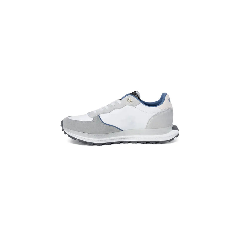 Blauer men sneakers grey leather lace up with white and gray athletic design and blue accents