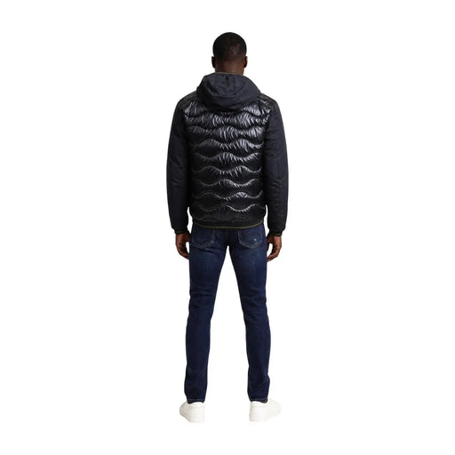 Blauer Schwarze, gesteppte Herren-Pufferjacke aus Polyamid mit Kapuze, dezenter Wellenmuster-Steppung und Reißverschluss