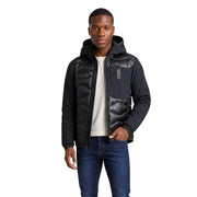 Blauer Schwarze, gesteppte Herren-Daunenjacke aus Polyamid mit Kapuze und Brusttasche mit Reißverschluss für kaltes Wetter